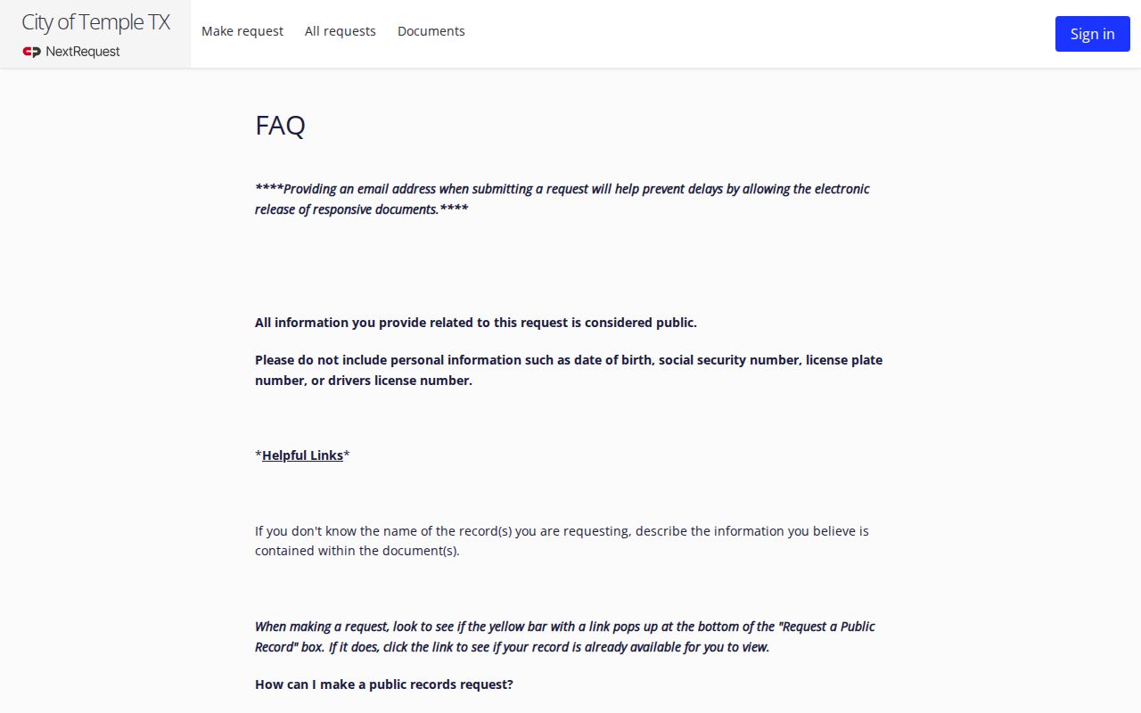 Temple residents directory City of Temple open-records FAQ