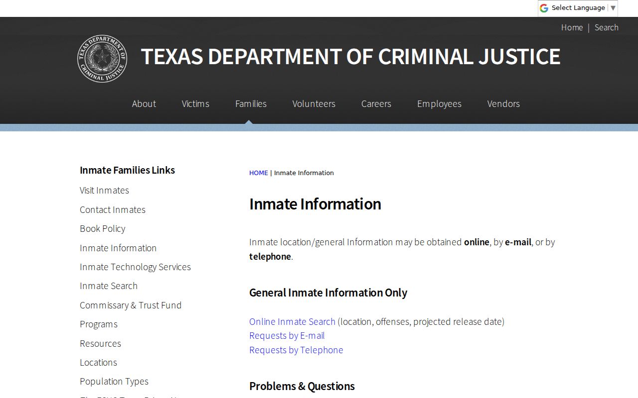 Temple residents directory Texas Department of Criminal Justice inmate information page