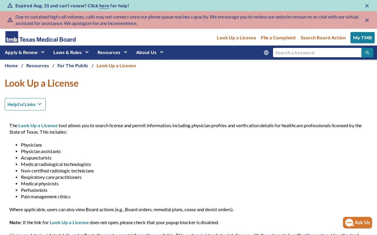 Temple residents directory Texas Medical Board license lookup