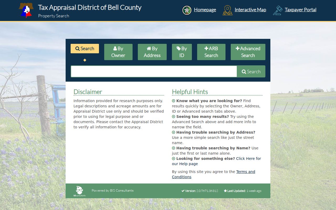 Temple residents directory Bell CAD property search fields